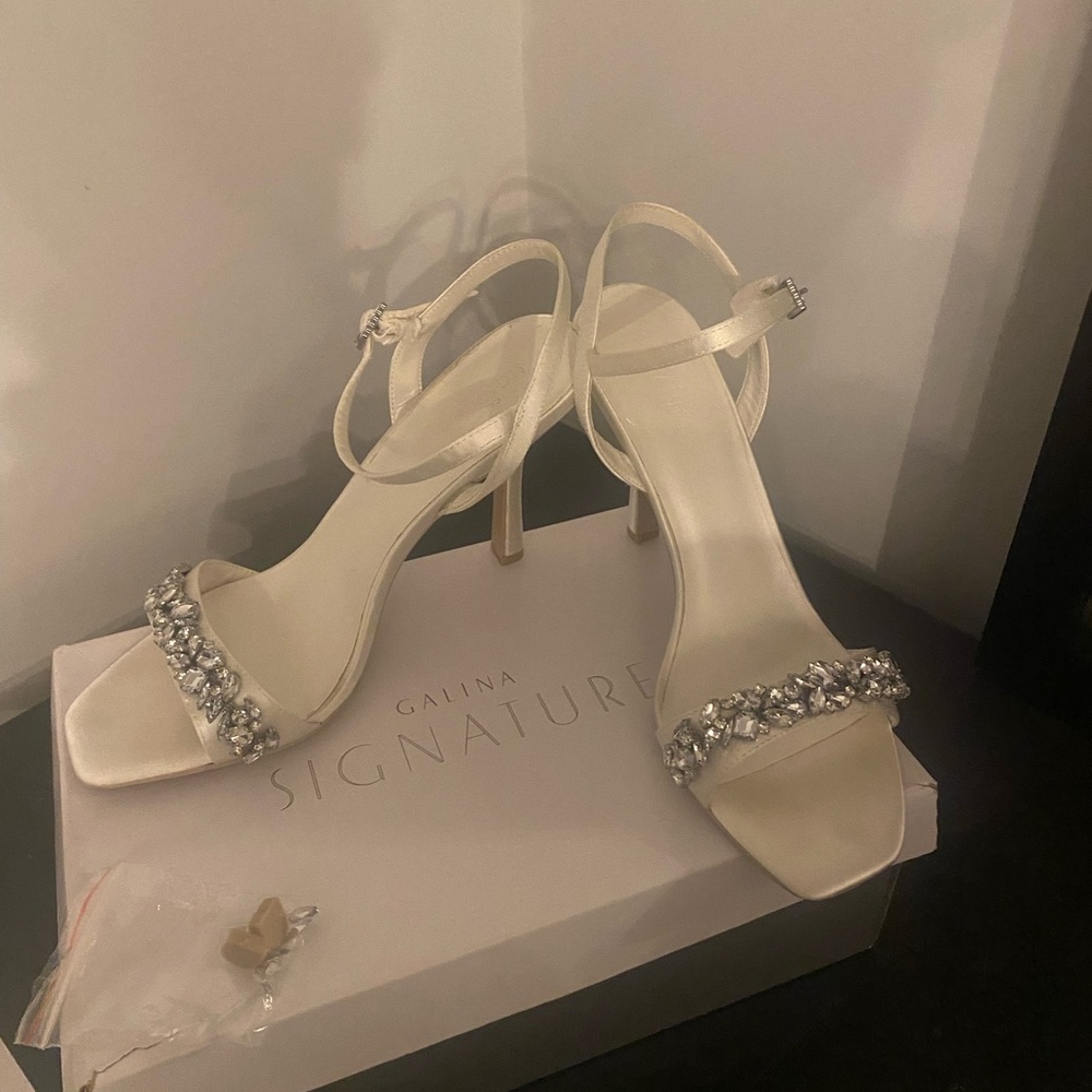 Galina Signature Cream Heels with Sparkling Embellishments